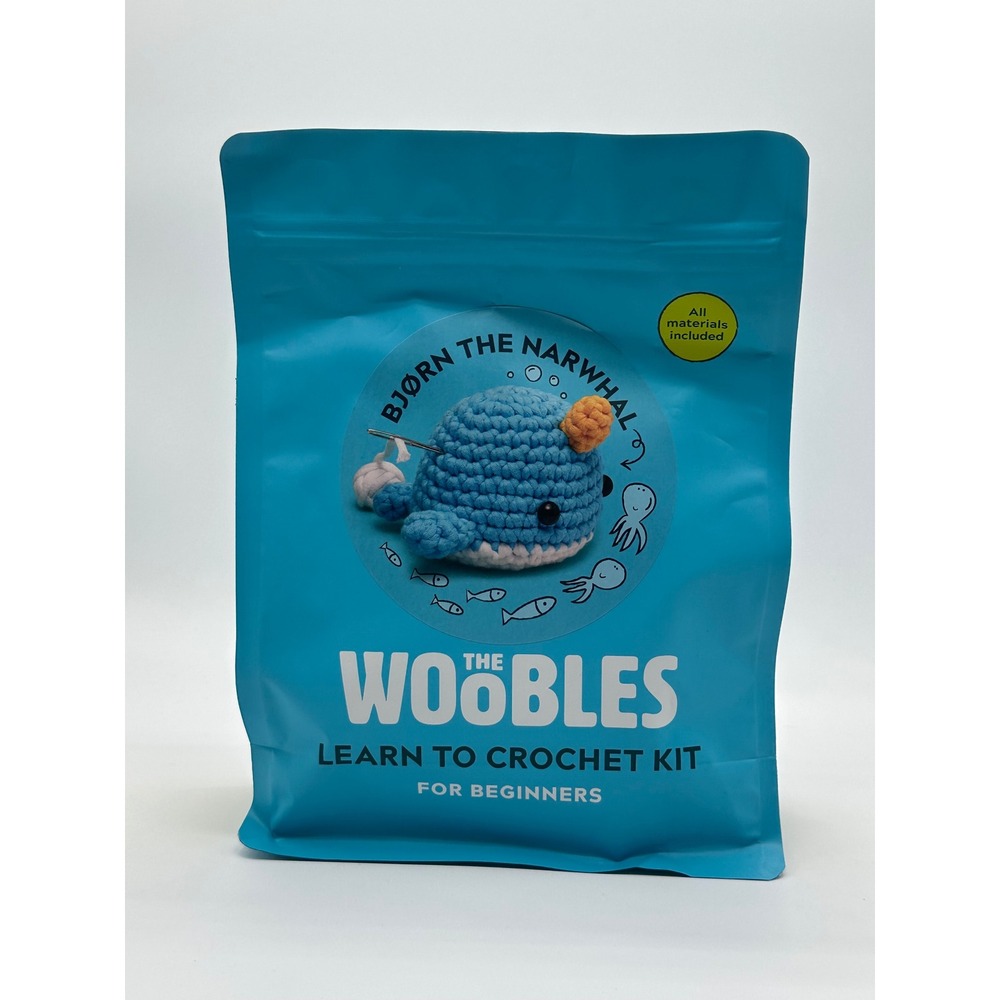 The Woobles Bjørn the Narwhal Learn to Crochet Kit for Beginners Blue Amigurumi